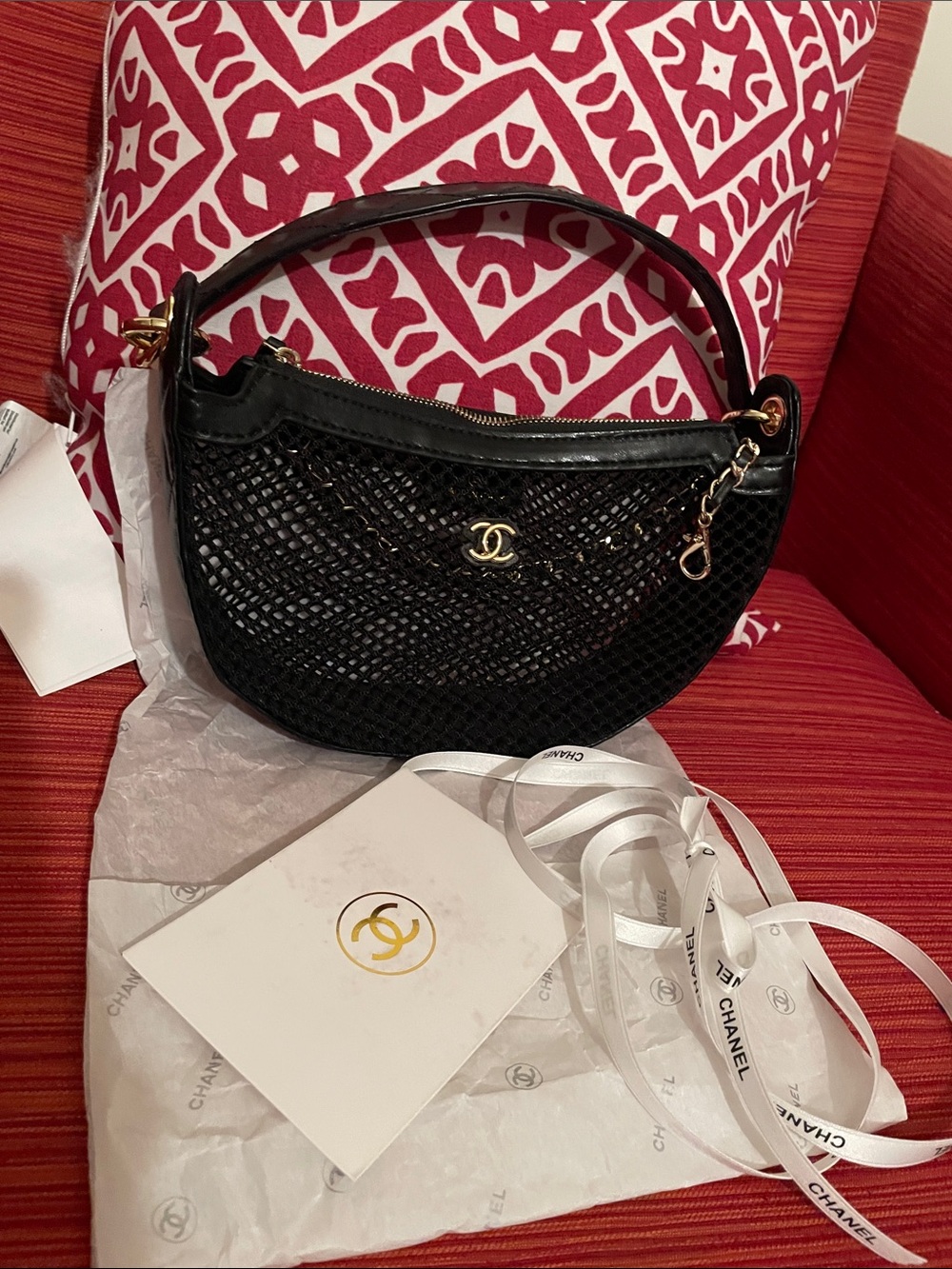 NoveltyVIP Black mesh Shoulder Hobo with Gold Hardware